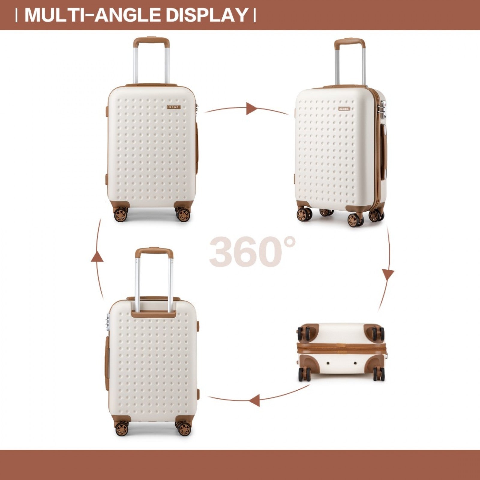 Kono Stylish ABS+PC Polka Dot Hard Shell Suitcase With TSA Lock (KSK2486) - Cream & Brown