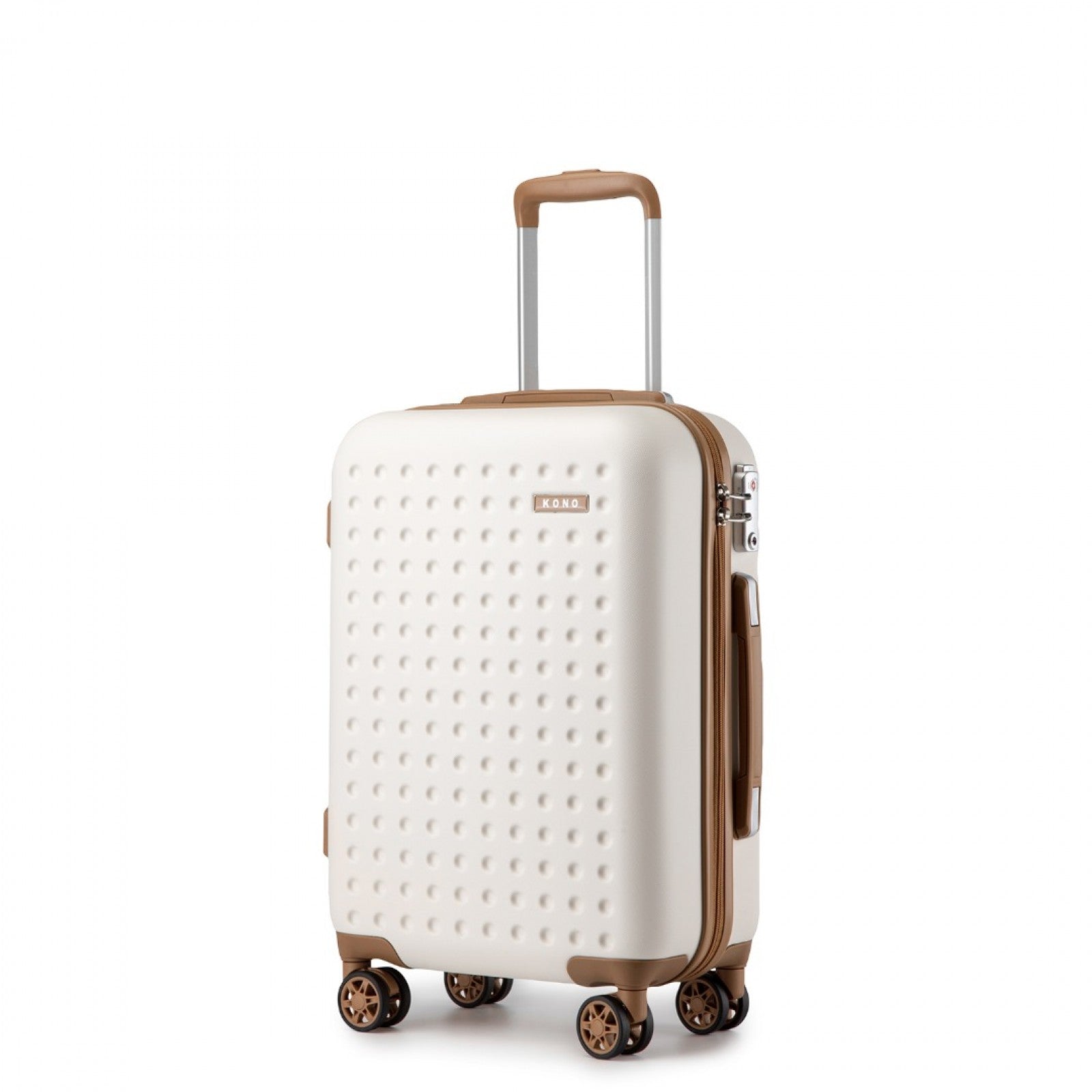Kono Stylish ABS+PC Polka Dot Hard Shell Suitcase With TSA Lock (KSK2486) - Cream & Brown