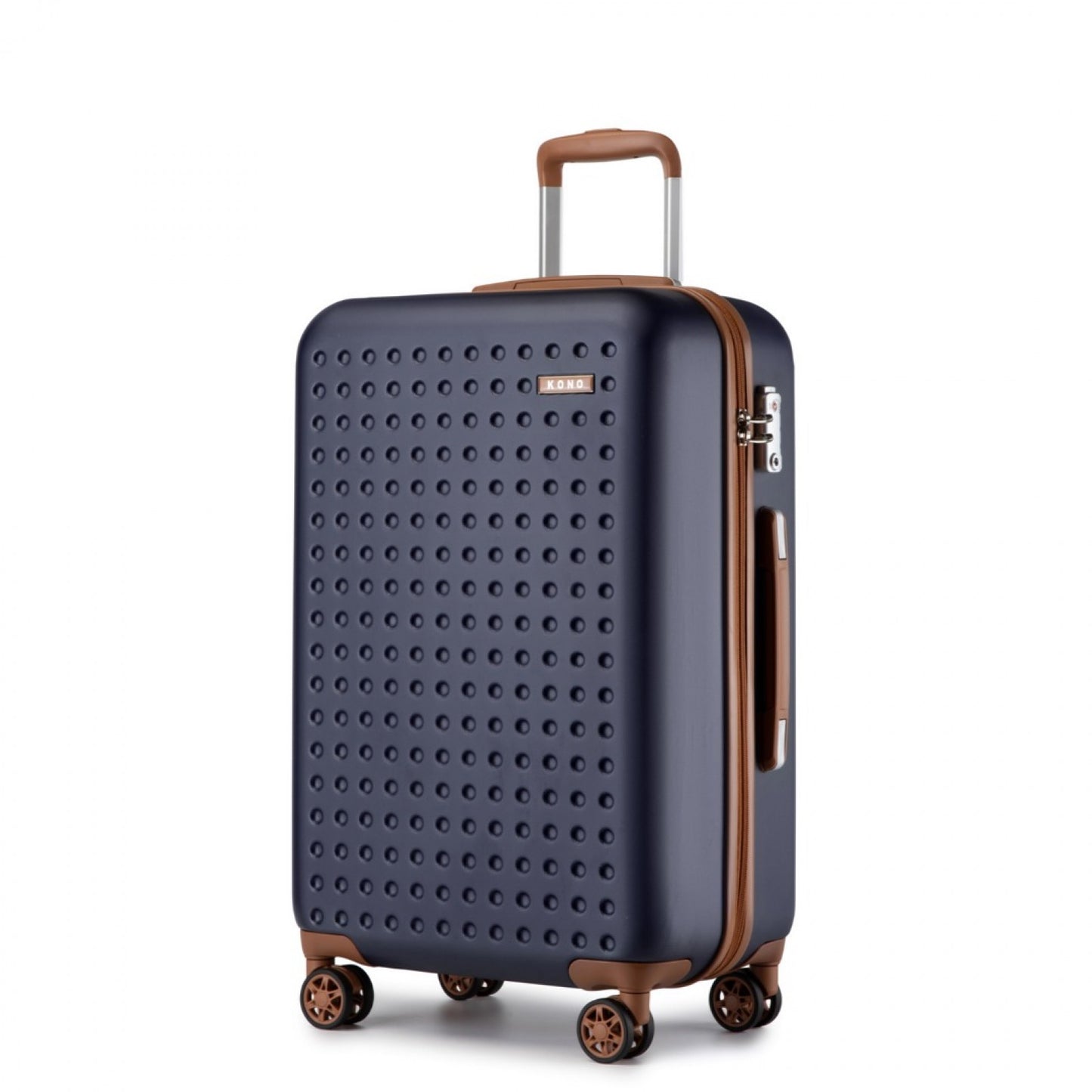 Kono Stylish ABS+PC Polka Dot Hard Shell Suitcase With TSA Lock (KSK2486) - Navy & Brown