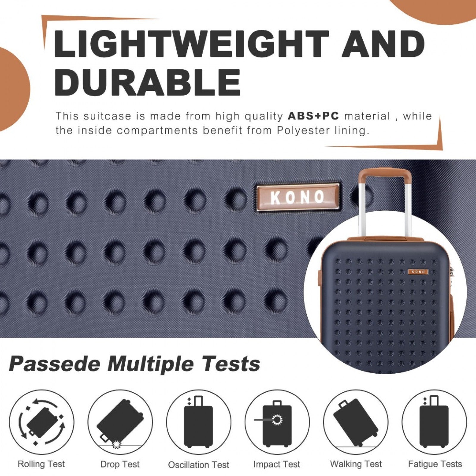 Kono Stylish ABS+PC Polka Dot Hard Shell Suitcase With TSA Lock (KSK2486) - Navy & Brown