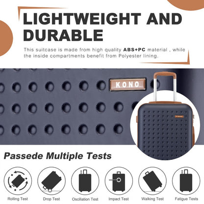 Kono Stylish ABS+PC Polka Dot Hard Shell Suitcase With TSA Lock (KSK2486) - Navy & Brown