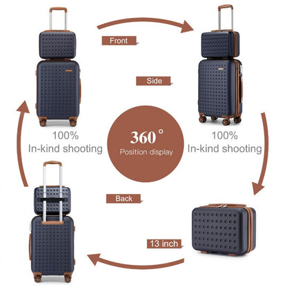 Kono Stylish ABS+PC Polka Dot Hard Shell Suitcase With TSA Lock And Vanity Case 4 Piece Set (KSK2486) - Navy & Brown