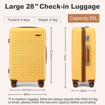 Kono Stylish ABS+PC Polka Dot Hard Shell Suitcase With TSA Lock (KSK2486) - Yellow & Brown