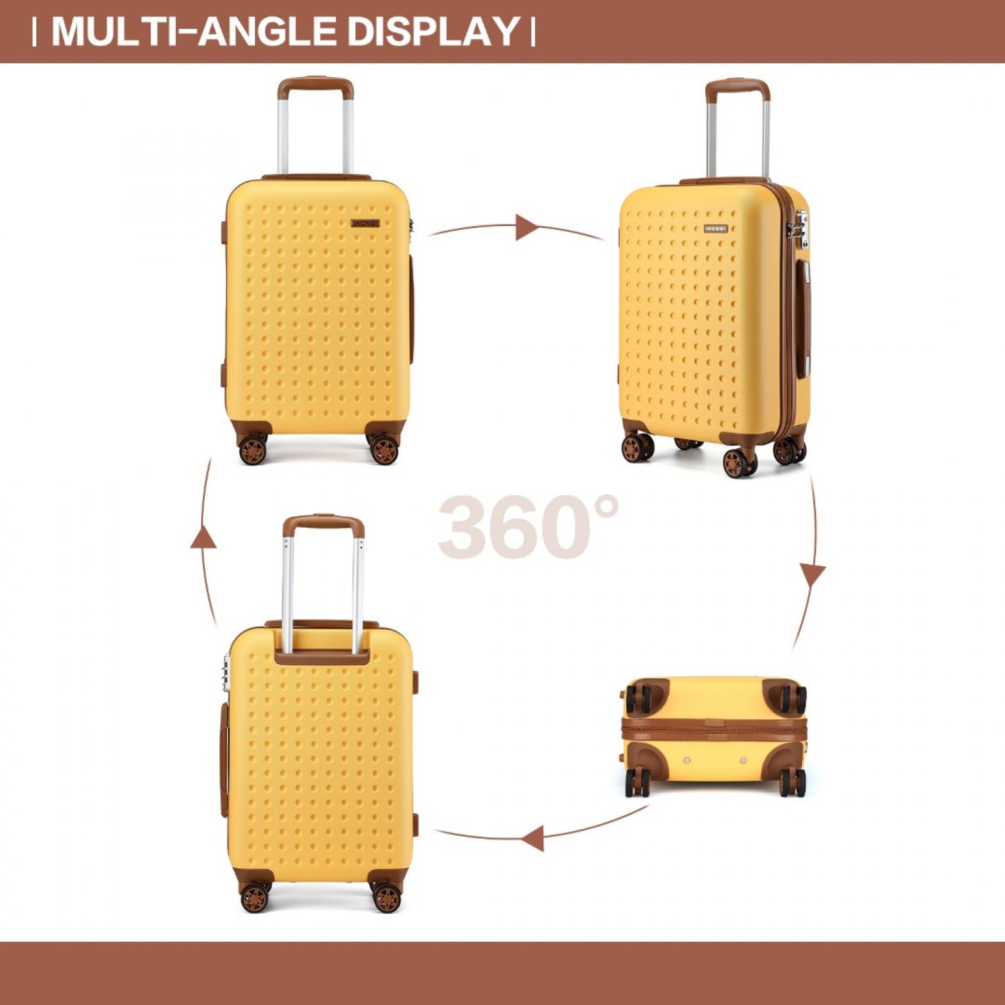 Kono Stylish ABS+PC Polka Dot Hard Shell Suitcase With TSA Lock (KSK2486) - Yellow & Brown