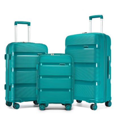 Kono 3-Piece PP Hardshell Luggage Set–Durable Travel Suitcases with TSA Lock, 360° Spinner Wheels (KSK2492) - Blue & Green