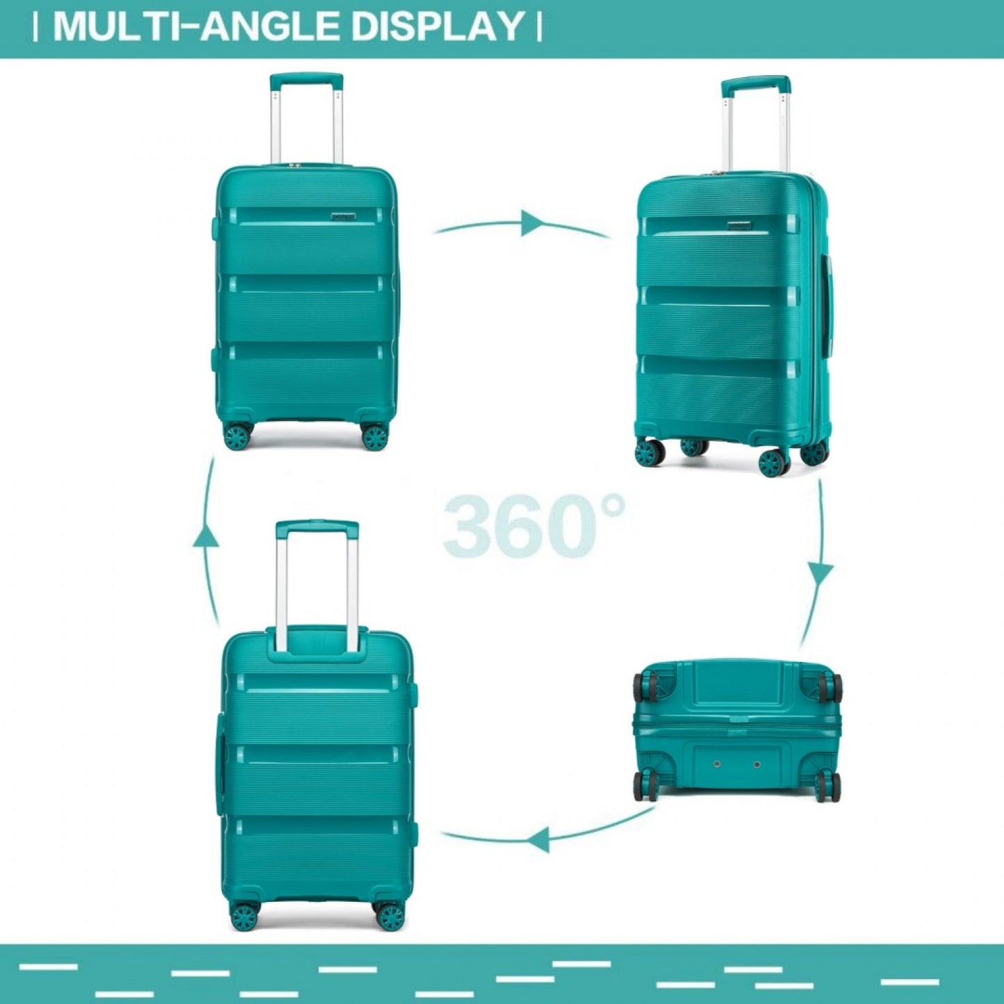 Kono 3-Piece PP Hardshell Luggage Set–Durable Travel Suitcases with TSA Lock, 360° Spinner Wheels (KSK2492) - Blue & Green