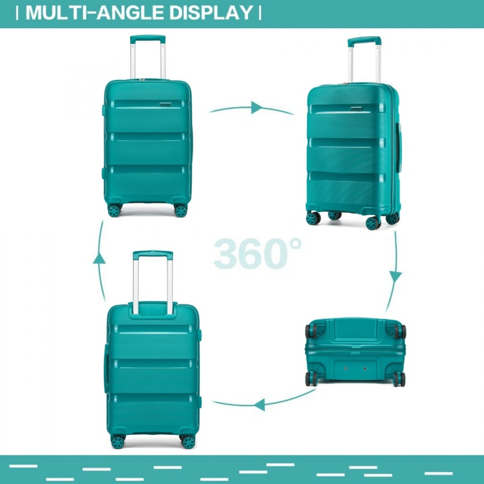 Kono 3-Piece PP Hardshell Luggage Set–Durable Travel Suitcases with TSA Lock, 360° Spinner Wheels (KSK2492) - Blue & Green