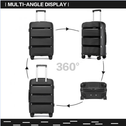 Kono PP Hardshell Suitcase–Lightweight Cabin Luggage with TSA Lock, 360° Silent Spinner Wheels (KSK2492) - Black