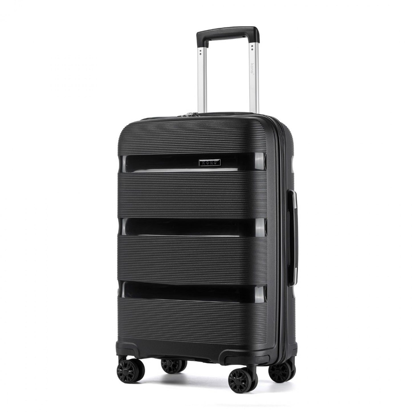 Kono 3-Piece PP Hardshell Luggage Set–Durable Travel Suitcases with TSA Lock, 360° Spinner Wheels (KSK2492) - Black