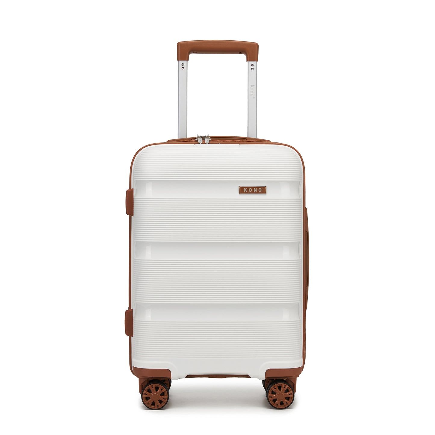 Kono PP Hardshell Suitcase–Lightweight Cabin Luggage with TSA Lock, 360° Silent Spinner Wheels (KSK2492) - Cream & Brown