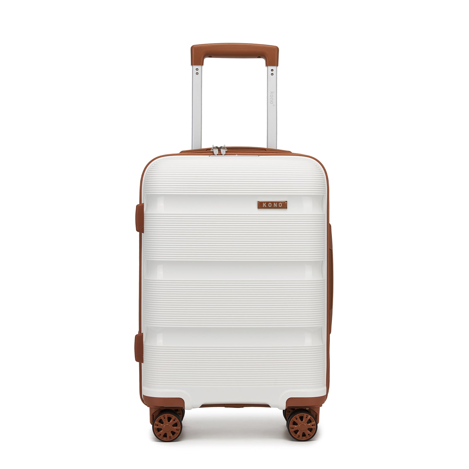 Kono PP Hardshell Suitcase–Lightweight Cabin Luggage with TSA Lock, 360° Silent Spinner Wheels (KSK2492) - Cream & Brown