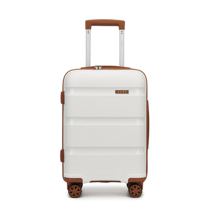 Kono PP Hardshell Suitcase–Lightweight Cabin Luggage with TSA Lock, 360° Silent Spinner Wheels (KSK2492) - Cream & Brown