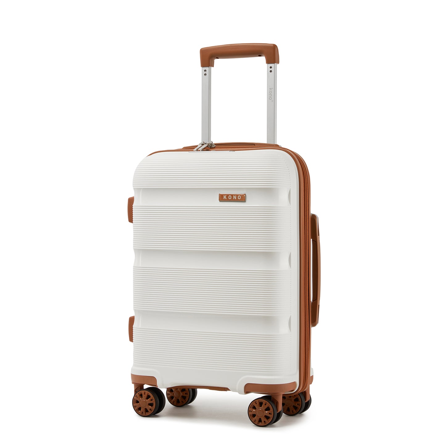 Kono PP Hardshell Suitcase–Lightweight Cabin Luggage with TSA Lock, 360° Silent Spinner Wheels (KSK2492) - Cream & Brown