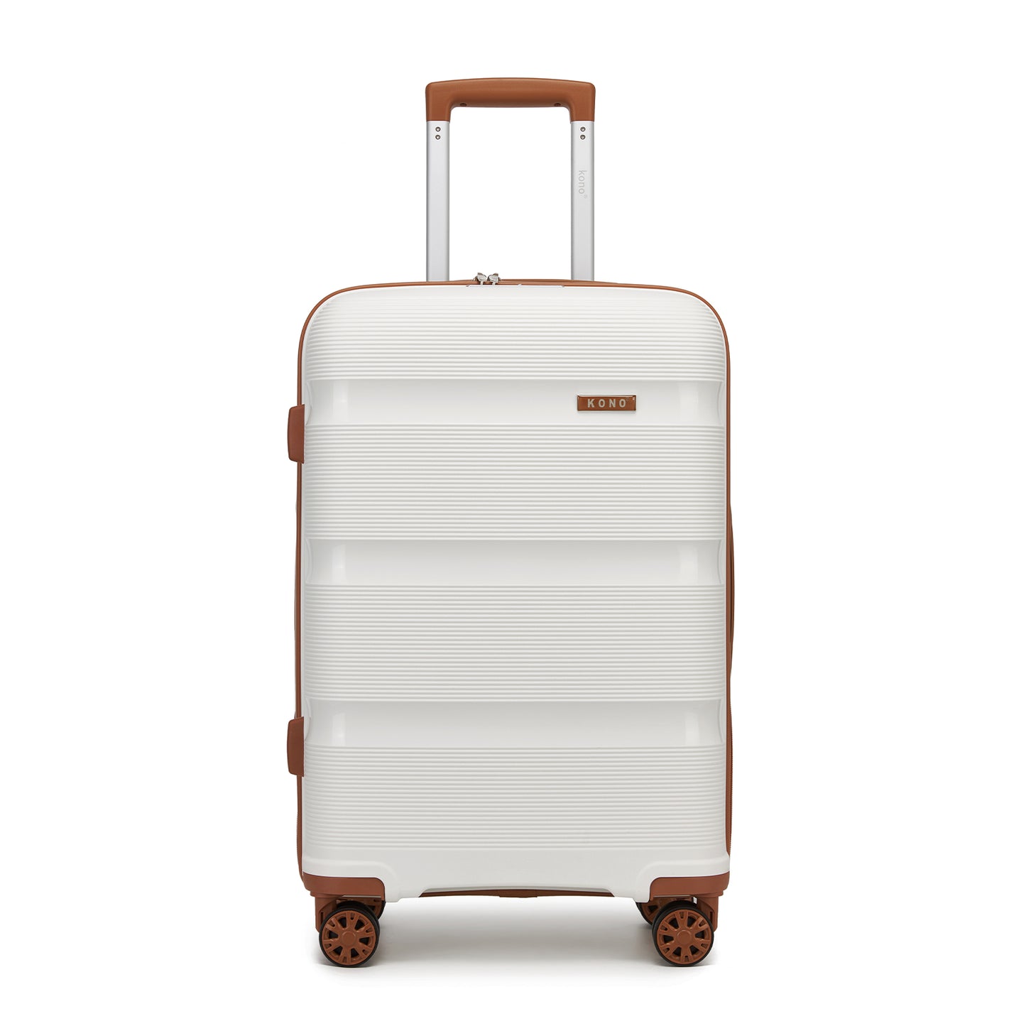 Kono PP Hardshell Suitcase–Lightweight Cabin Luggage with TSA Lock, 360° Silent Spinner Wheels (KSK2492) - Cream & Brown