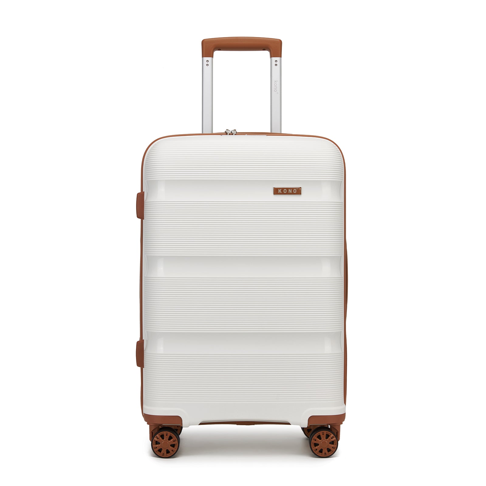 Kono PP Hardshell Suitcase–Lightweight Cabin Luggage with TSA Lock, 360° Silent Spinner Wheels (KSK2492) - Cream & Brown