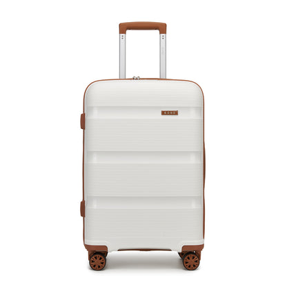 Kono PP Hardshell Suitcase–Lightweight Cabin Luggage with TSA Lock, 360° Silent Spinner Wheels (KSK2492) - Cream & Brown