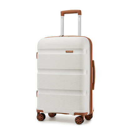 Kono PP Hardshell Suitcase–Lightweight Cabin Luggage with TSA Lock, 360° Silent Spinner Wheels (KSK2492) - Cream & Brown