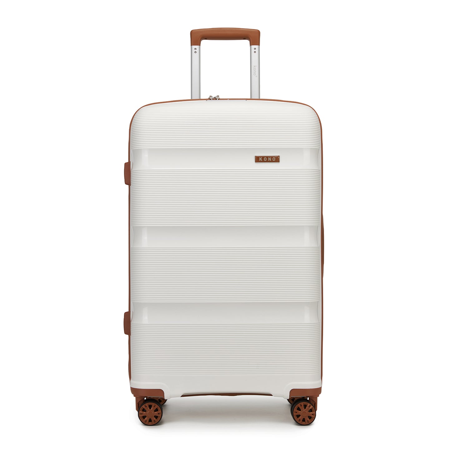 Kono PP Hardshell Suitcase–Lightweight Cabin Luggage with TSA Lock, 360° Silent Spinner Wheels (KSK2492) - Cream & Brown