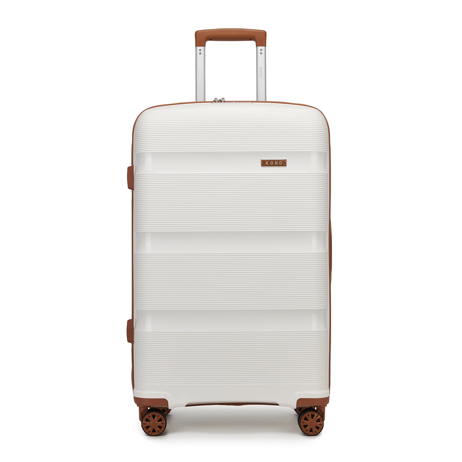 Kono PP Hardshell Suitcase–Lightweight Cabin Luggage with TSA Lock, 360° Silent Spinner Wheels (KSK2492) - Cream & Brown