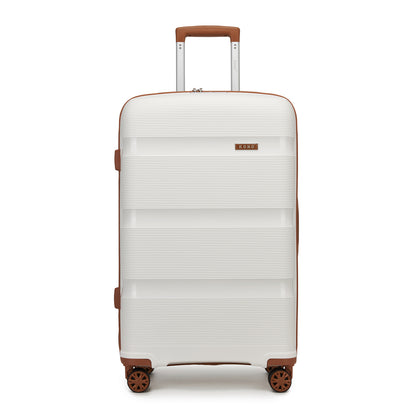 Kono PP Hardshell Suitcase–Lightweight Cabin Luggage with TSA Lock, 360° Silent Spinner Wheels (KSK2492) - Cream & Brown
