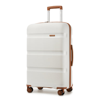 Kono PP Hardshell Suitcase–Lightweight Cabin Luggage with TSA Lock, 360° Silent Spinner Wheels (KSK2492) - Cream & Brown