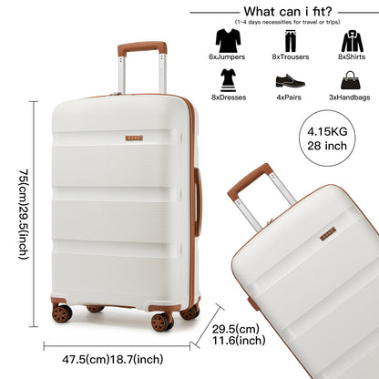 Kono PP Hardshell Suitcase–Lightweight Cabin Luggage with TSA Lock, 360° Silent Spinner Wheels (KSK2492) - Cream & Brown