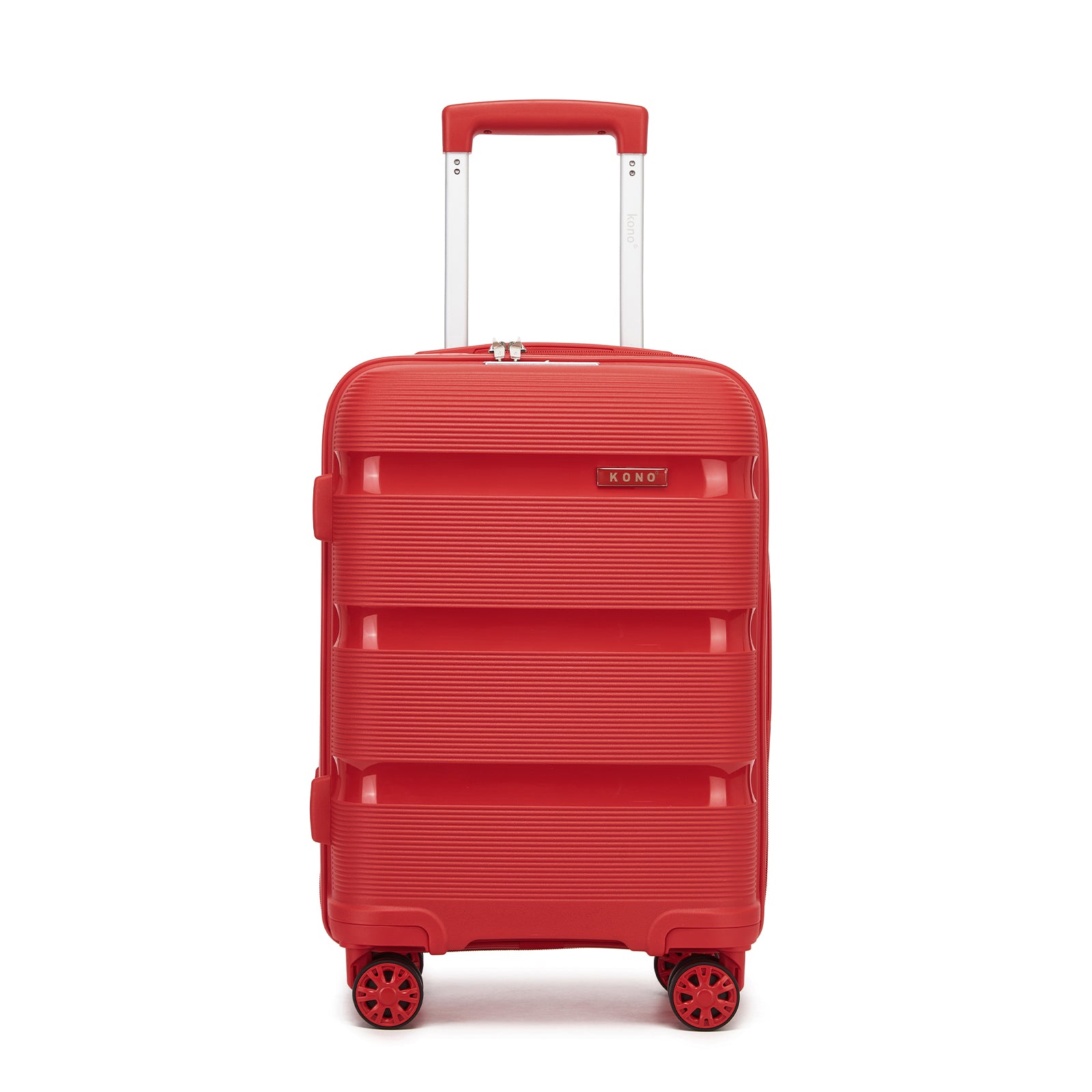 Kono PP Hardshell Suitcase–Lightweight Cabin Luggage with TSA Lock, 360° Silent Spinner Wheels (KSK2492) - Red