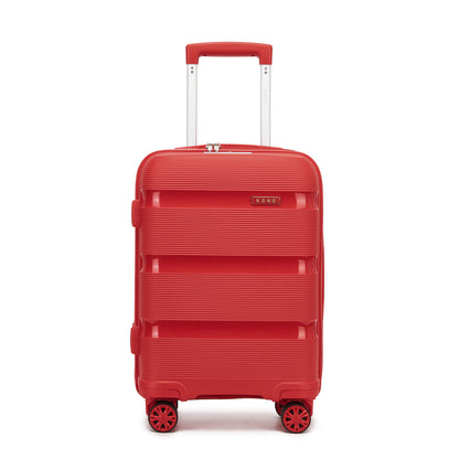 Kono PP Hardshell Suitcase–Lightweight Cabin Luggage with TSA Lock, 360° Silent Spinner Wheels (KSK2492) - Red