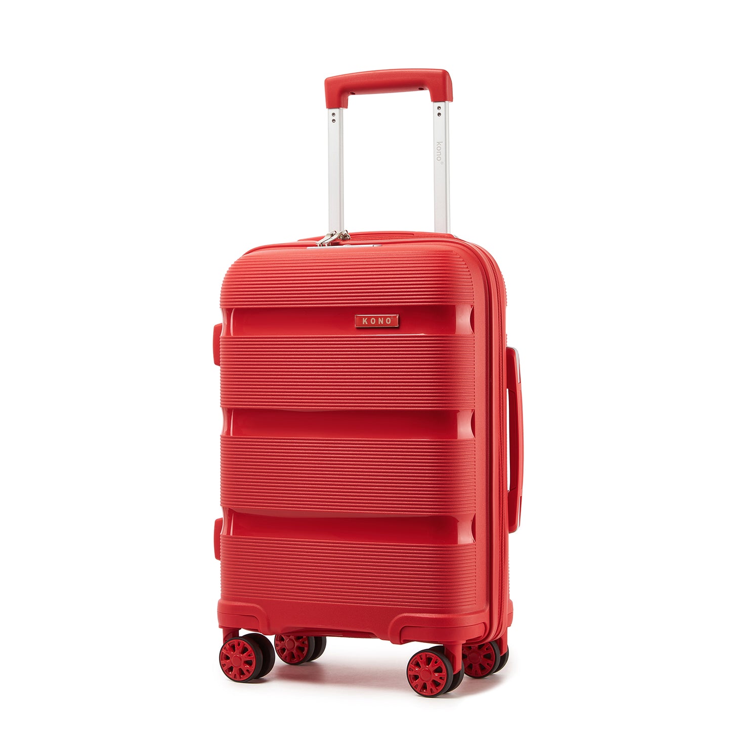 Kono PP Hardshell Suitcase–Lightweight Cabin Luggage with TSA Lock, 360° Silent Spinner Wheels (KSK2492) - Red