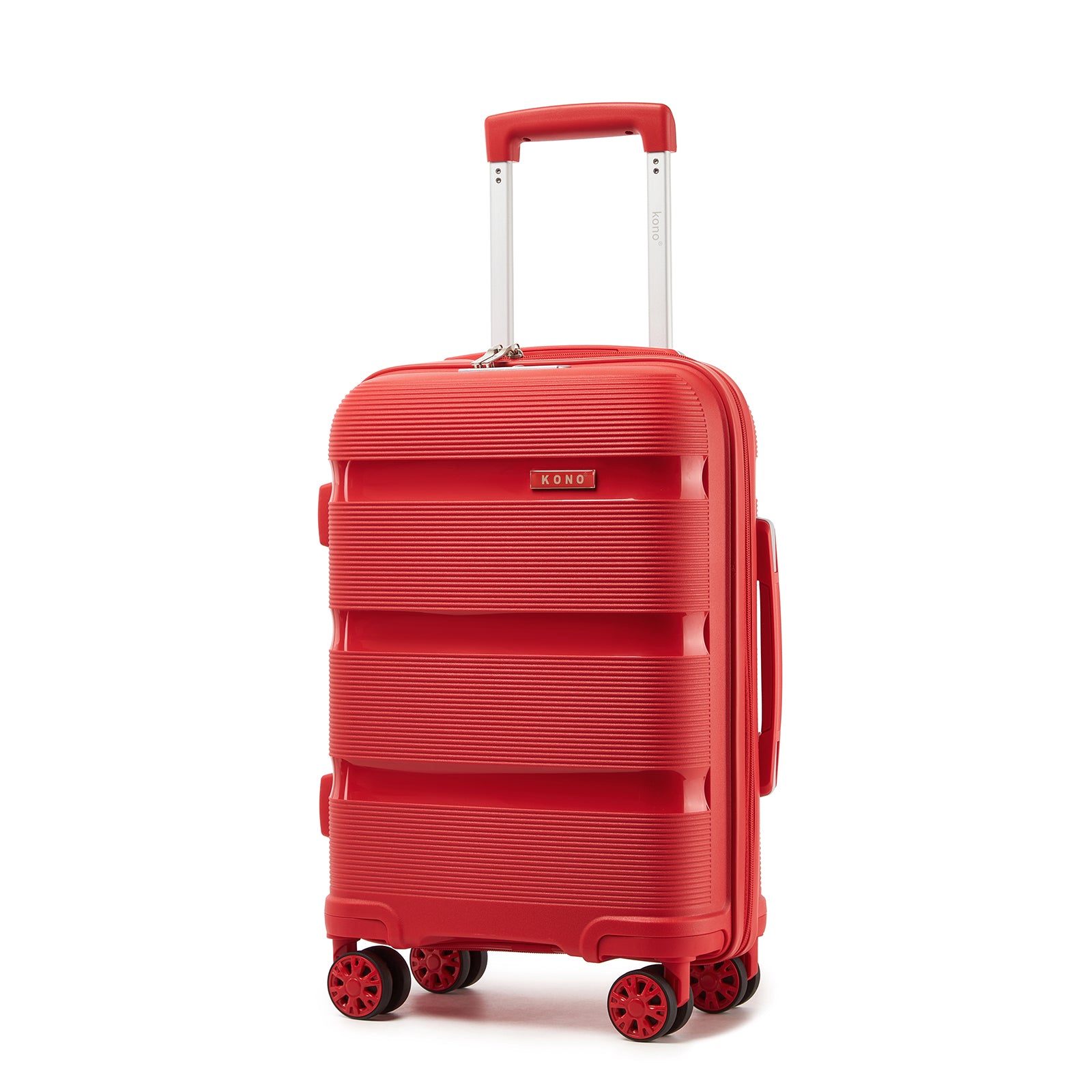 Kono PP Hardshell Suitcase–Lightweight Cabin Luggage with TSA Lock, 360° Silent Spinner Wheels (KSK2492) - Red