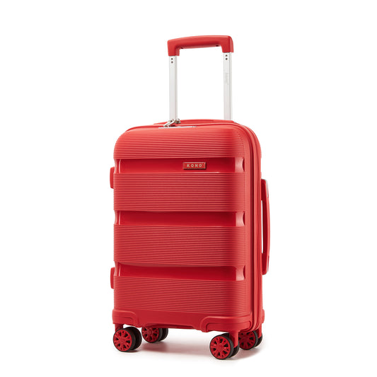 Kono PP Hardshell Suitcase–Lightweight Cabin Luggage with TSA Lock, 360° Silent Spinner Wheels (KSK2492) - Red