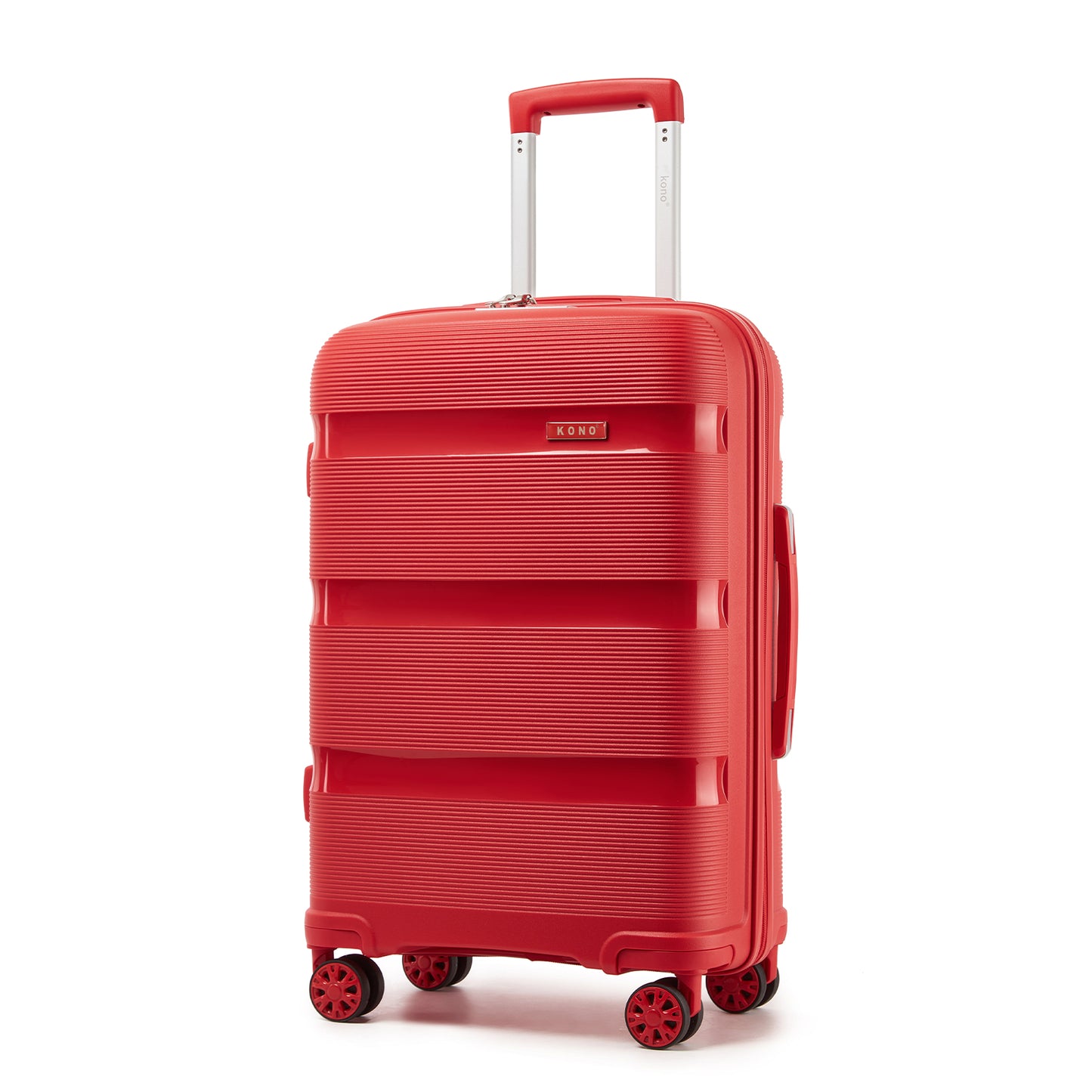 Kono PP Hardshell Suitcase–Lightweight Cabin Luggage with TSA Lock, 360° Silent Spinner Wheels (KSK2492) - Red
