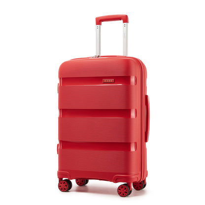 Kono PP Hardshell Suitcase–Lightweight Cabin Luggage with TSA Lock, 360° Silent Spinner Wheels (KSK2492) - Red