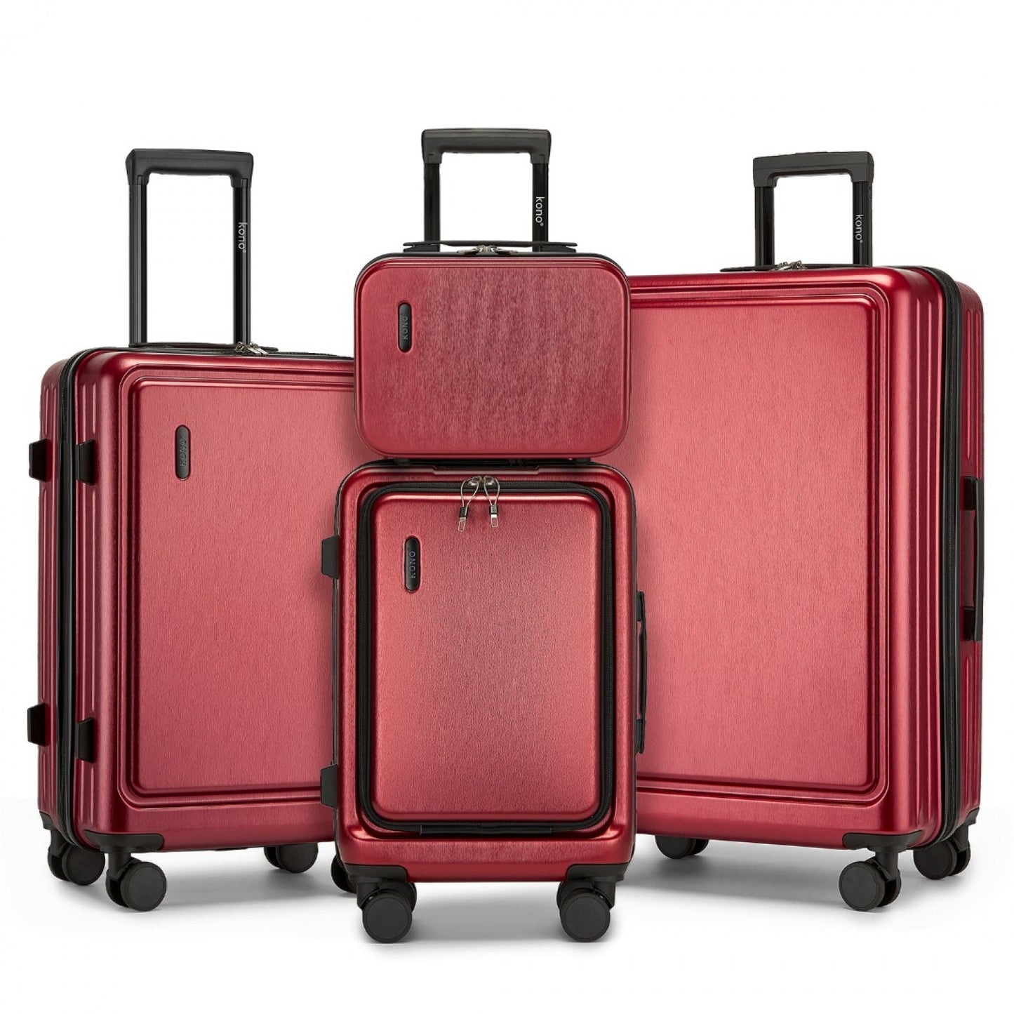 Kono Durable ABS+PC Hardshell Luggage Set with TSA Lock 360° Spinner Wheels 4-Piece Set 20/24/28 And Vanity Case (KSK2493) - Burgundy