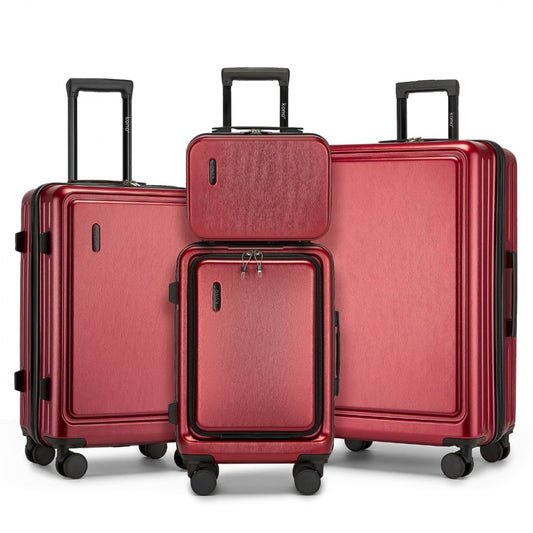 Kono Durable ABS+PC Hardshell Luggage Set with TSA Lock 360° Spinner Wheels 4-Piece Set 20/24/28 And Vanity Case (KSK2493) - Burgundy