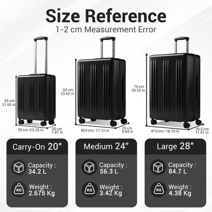 Kono Premium ABS+PC Hard Shell Cabin Suitcase with TSA Lock and Smooth 360° Silent Spinner Wheels (KSK2583) - Black