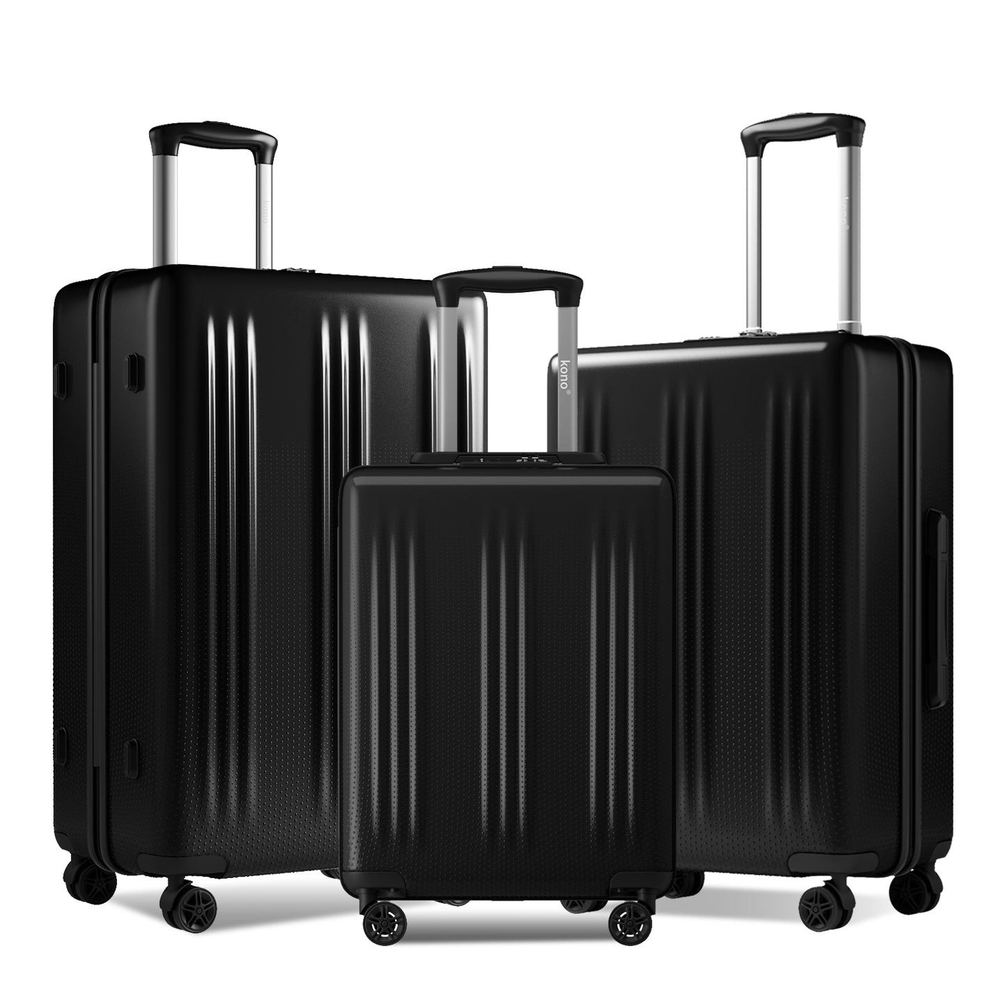 Kono Premium ABS+PC 3-Piece Hard Shell Luggage Set with TSA Lock & 360° Silent Spinner Wheels (KSK2583) - Black
