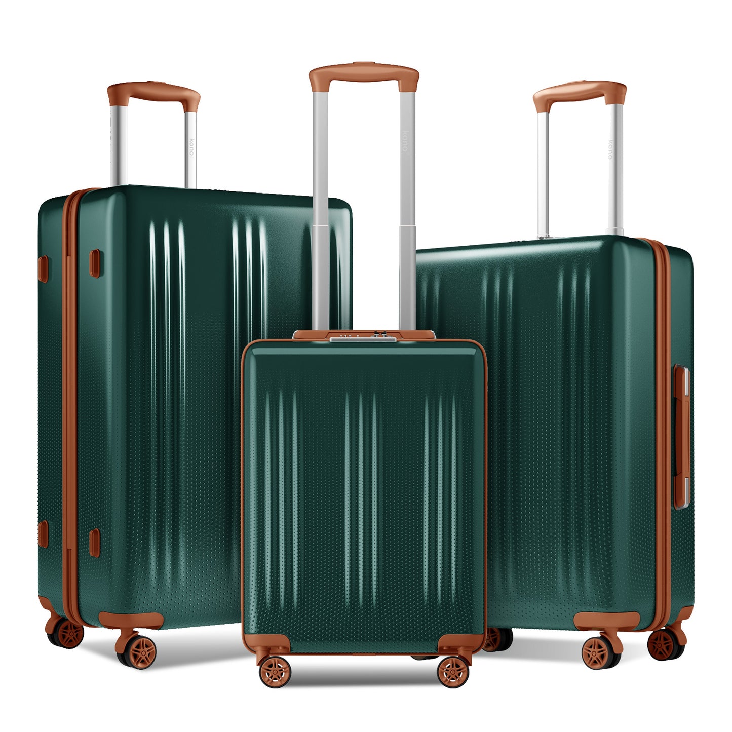 Kono Premium ABS+PC 3-Piece Hard Shell Luggage Set with TSA Lock & 360° Silent Spinner Wheels (KSK2583) - Green & Brown