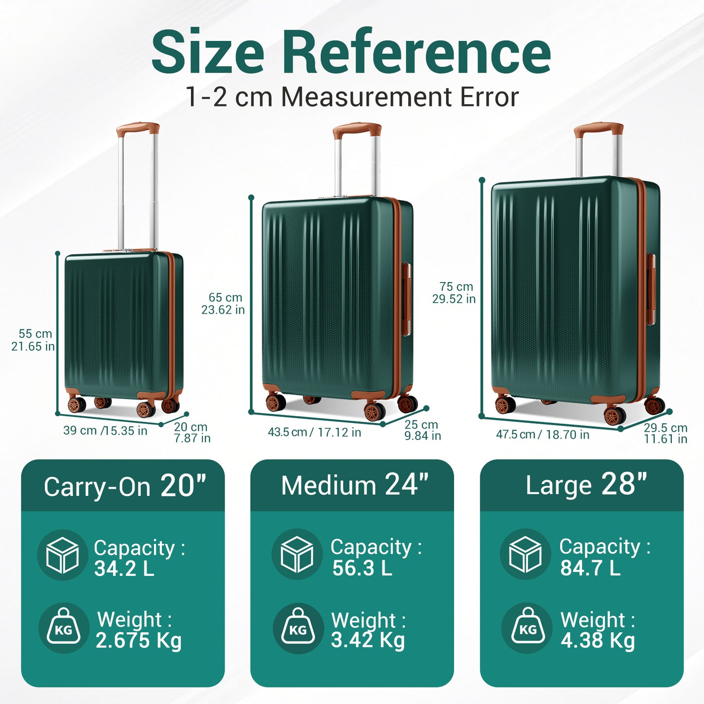 Kono Premium ABS+PC Hard Shell Cabin Suitcase with TSA Lock and Smooth 360° Silent Spinner Wheels (KSK2583) - Green & Brown