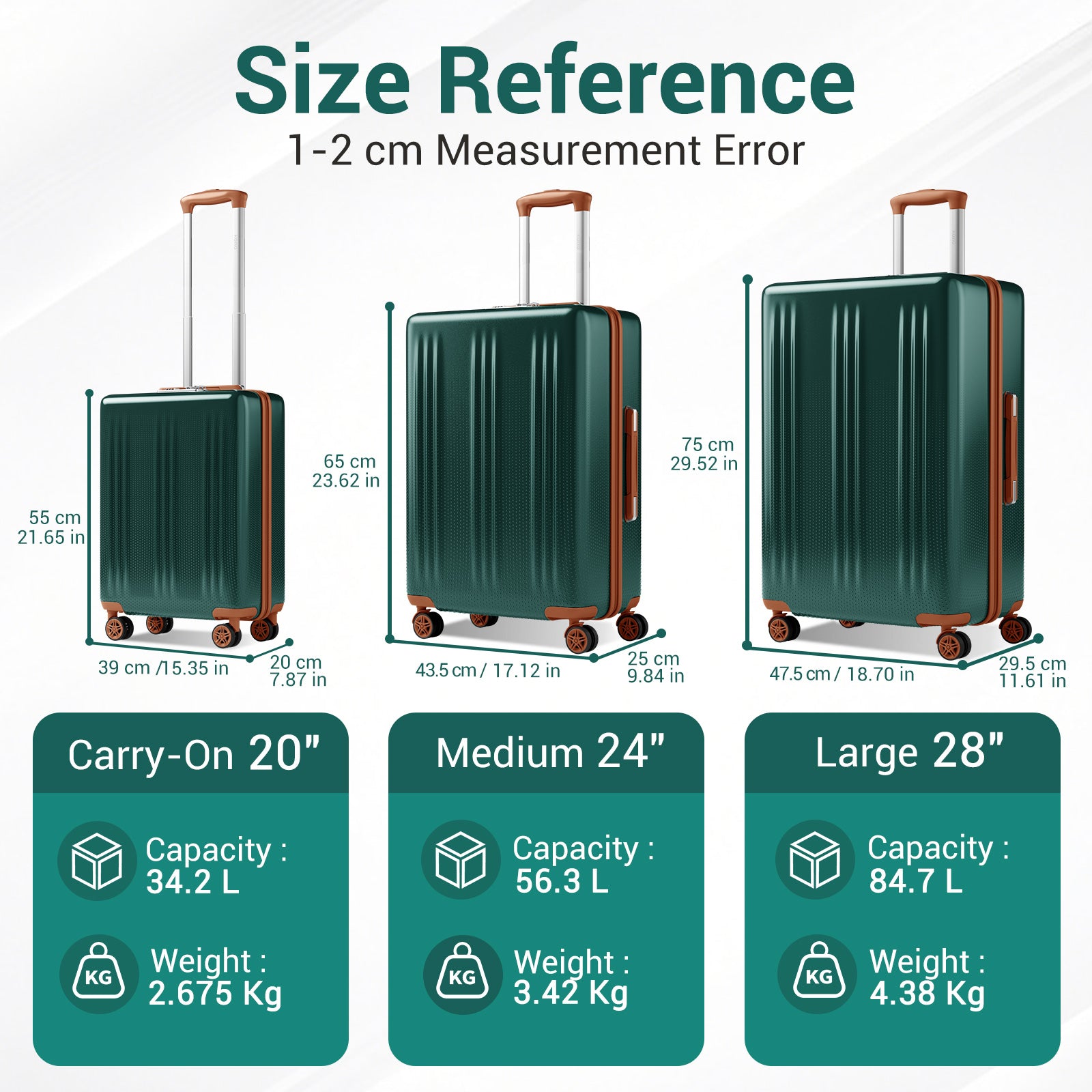 Kono Premium ABS+PC Hard Shell Cabin Suitcase with TSA Lock and Smooth 360° Silent Spinner Wheels (KSK2583) - Green & Brown