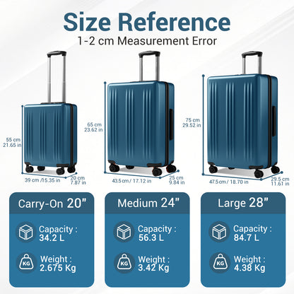 Kono Premium ABS+PC Hard Shell Cabin Suitcase with TSA Lock and Smooth 360° Silent Spinner Wheels (KSK2583) - Navy