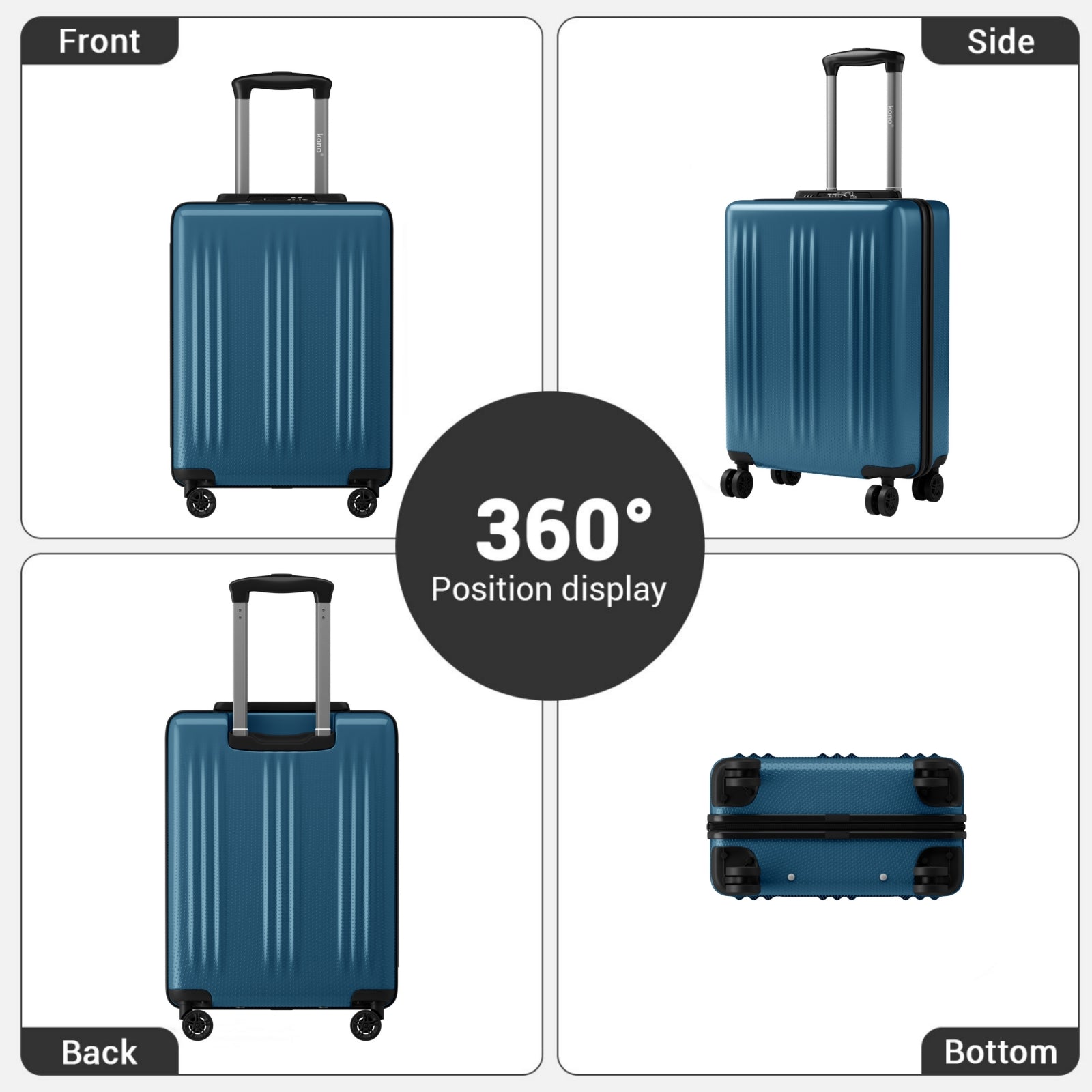 Kono Premium ABS+PC Hard Shell Cabin Suitcase with TSA Lock and Smooth 360° Silent Spinner Wheels (KSK2583) - Navy