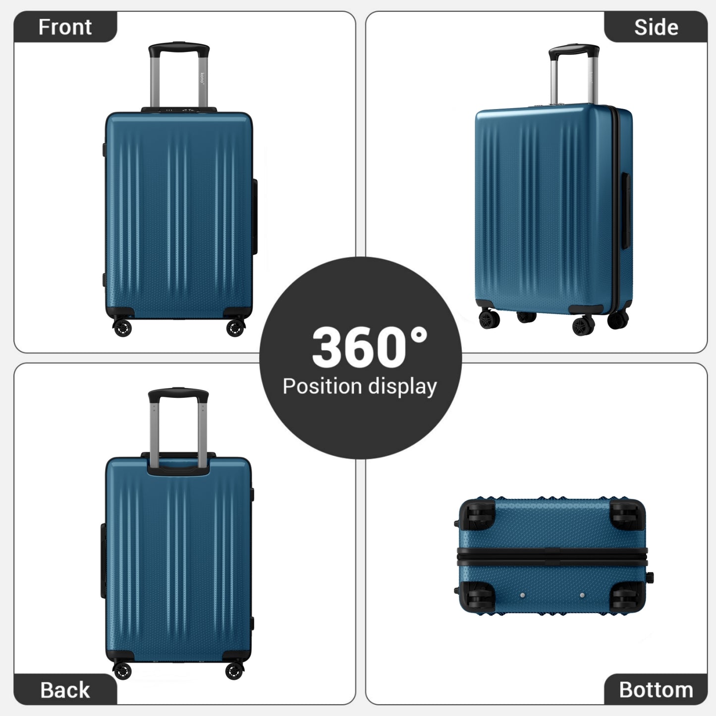 Kono Premium ABS+PC 3-Piece Hard Shell Luggage Set with TSA Lock & 360° Silent Spinner Wheels (KSK2583) - Navy