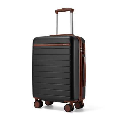 Kono Scratch-Resistant Hard Shell Cabin Suitcase with Horizontal Stripe Design, Brown Accents & Spinner Wheels (KSK2584) - Black & Brown