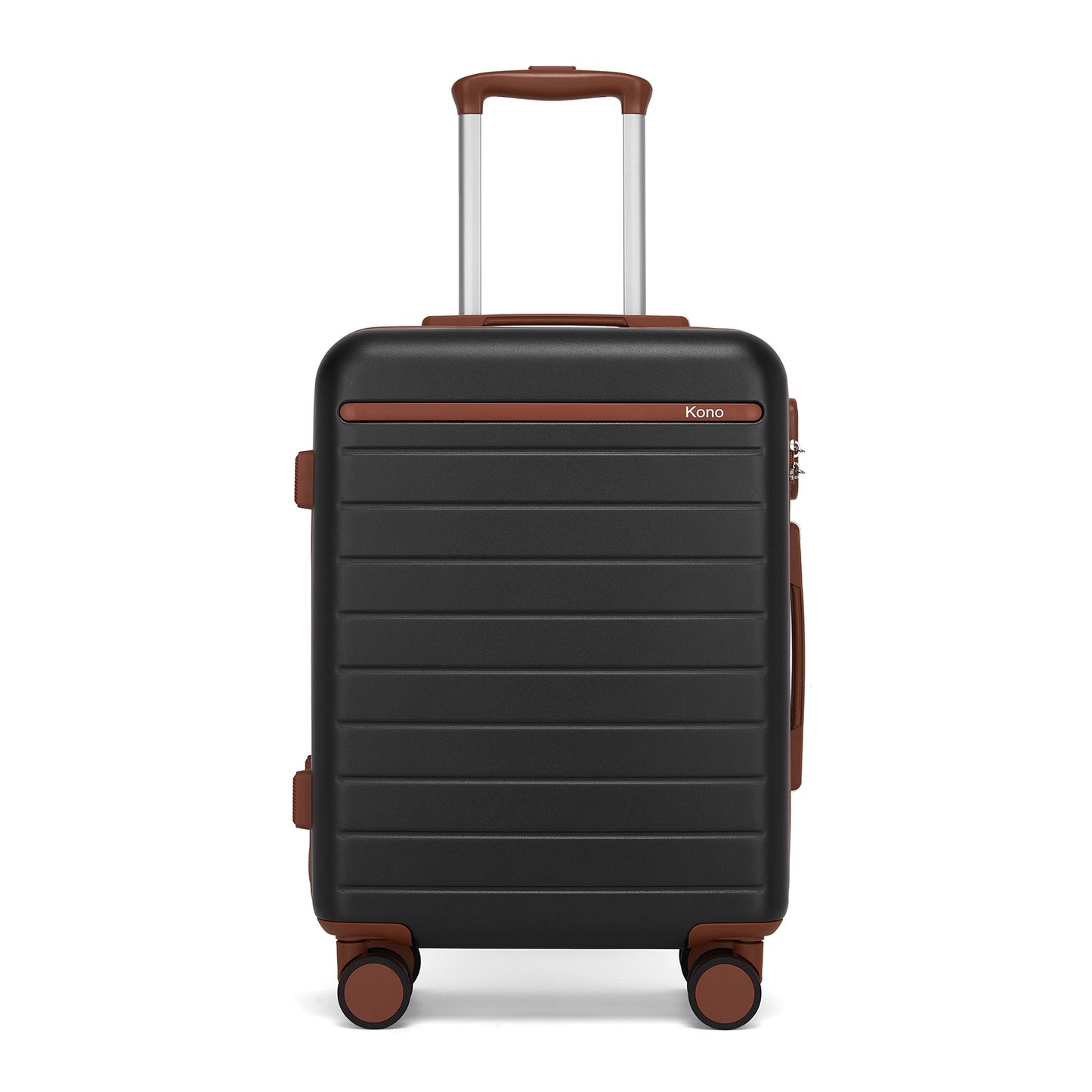 Kono Scratch-Resistant Hard Shell Cabin Suitcase with Horizontal Stripe Design, Brown Accents & Spinner Wheels (KSK2584) - Black & Brown
