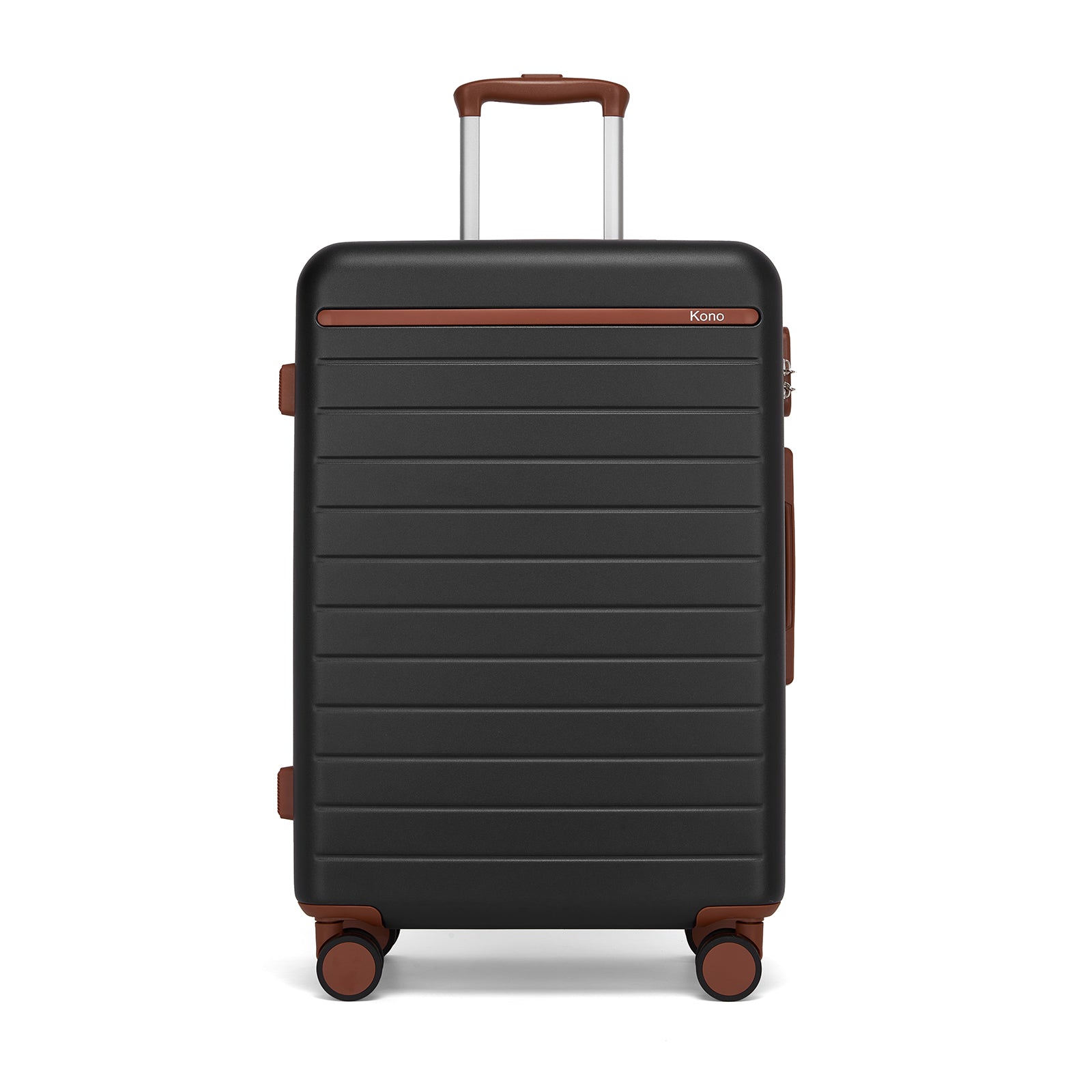Kono Scratch-Resistant Hard Shell Cabin Suitcase with Horizontal Stripe Design, Brown Accents & Spinner Wheels (KSK2584) - Black & Brown