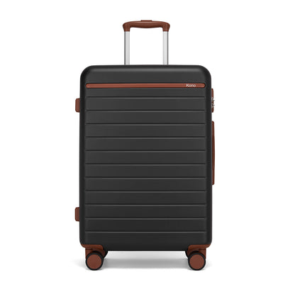 Kono Scratch-Resistant Hard Shell Cabin Suitcase with Horizontal Stripe Design, Brown Accents & Spinner Wheels (KSK2584) - Black & Brown