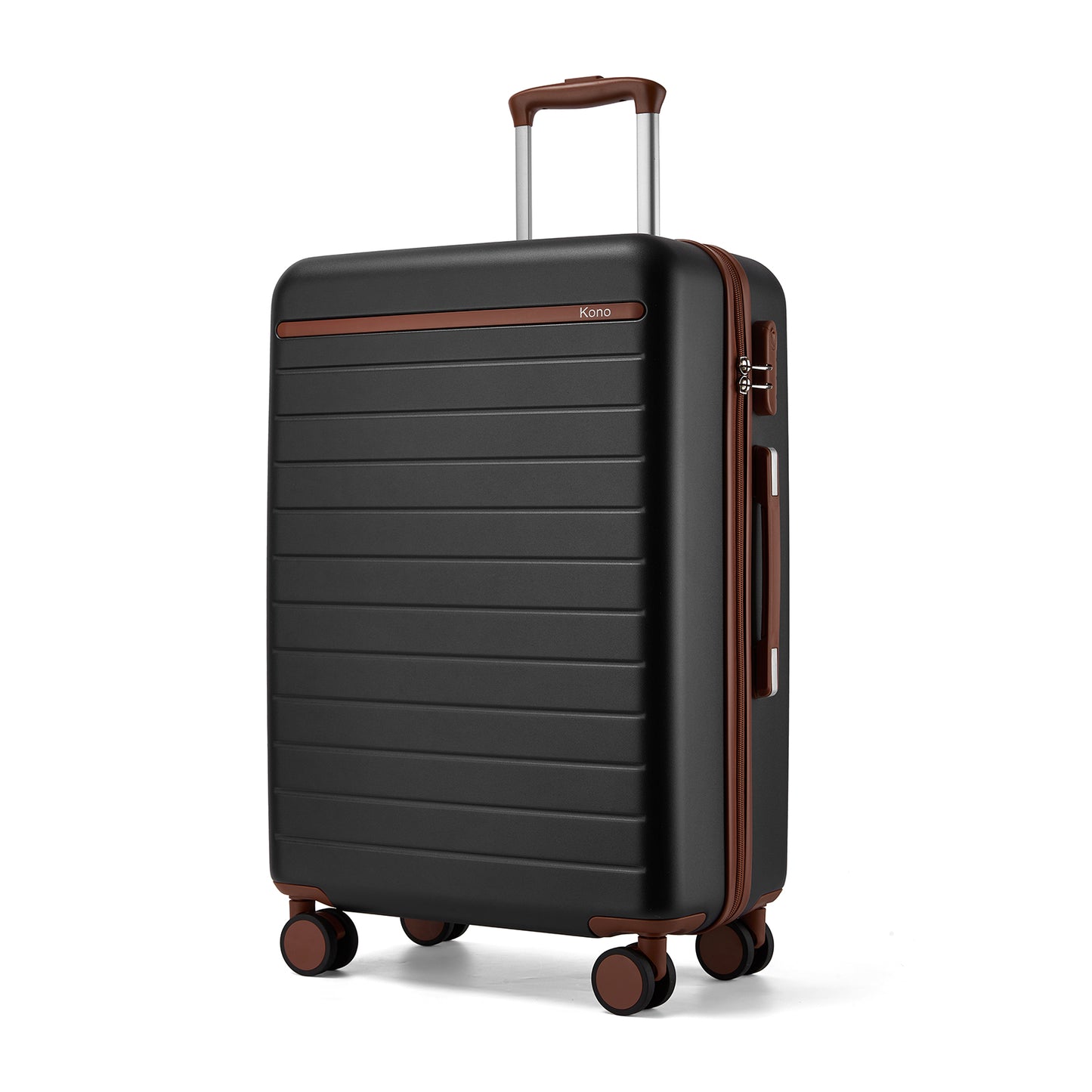 Kono Scratch-Resistant Hard Shell Cabin Suitcase with Horizontal Stripe Design, Brown Accents & Spinner Wheels (KSK2584) - Black & Brown