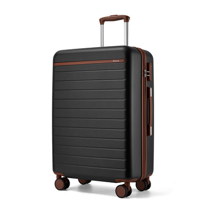 Kono Scratch-Resistant Hard Shell Cabin Suitcase with Horizontal Stripe Design, Brown Accents & Spinner Wheels (KSK2584) - Black & Brown