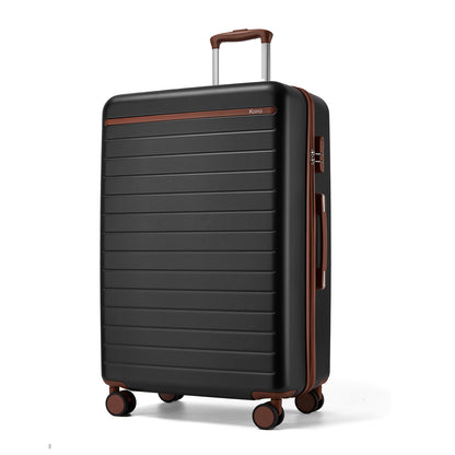 Kono Scratch-Resistant Hard Shell Cabin Suitcase with Horizontal Stripe Design, Brown Accents & Spinner Wheels (KSK2584) - Black & Brown